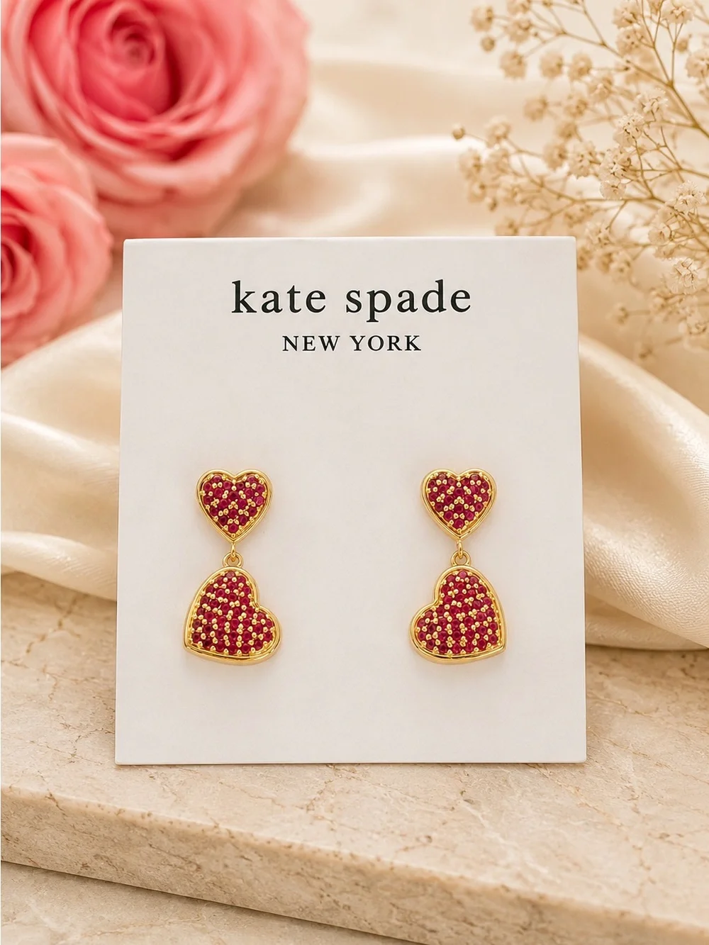 Kate Spade With All My Heart Pavé Drop Earrings in red.